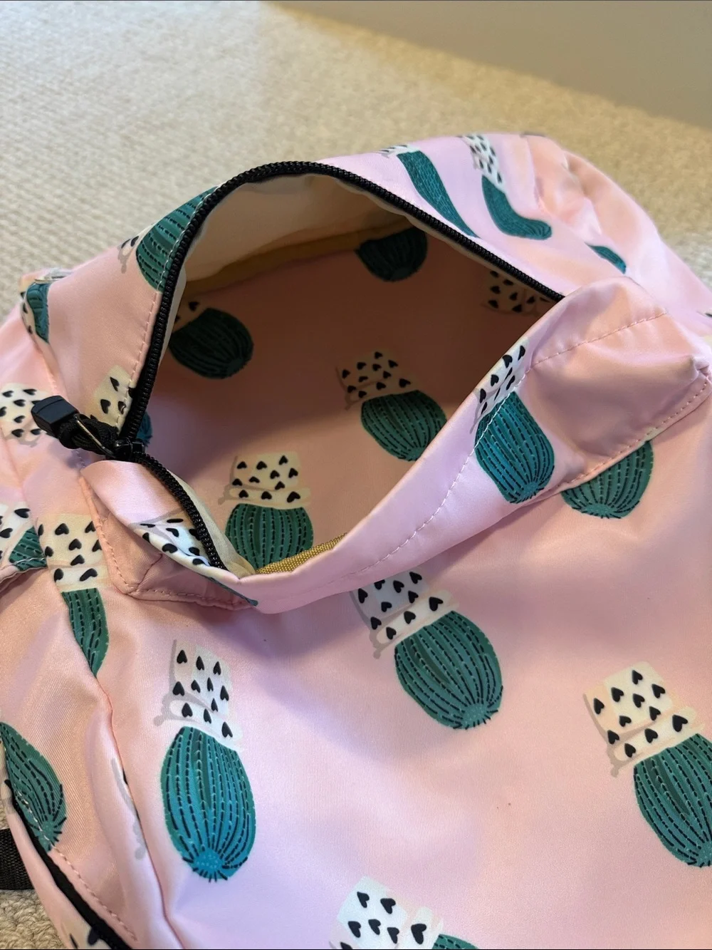 Pink Cactus Print Kids Backpack with Teal Accents